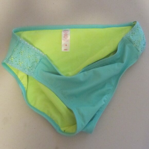 Lot 2- JUSTICE- 2 Pc Girl's Swimsuits- Sz 16- Mint Green, Aqua, Neon Accents--- - Picture 2 of 10